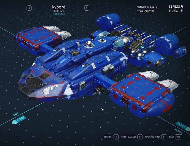 r/pokemon - Eu projeto todas as minhas naves em Starfield para se parecerem com Pokémon. Este é inspirado em Kyogre